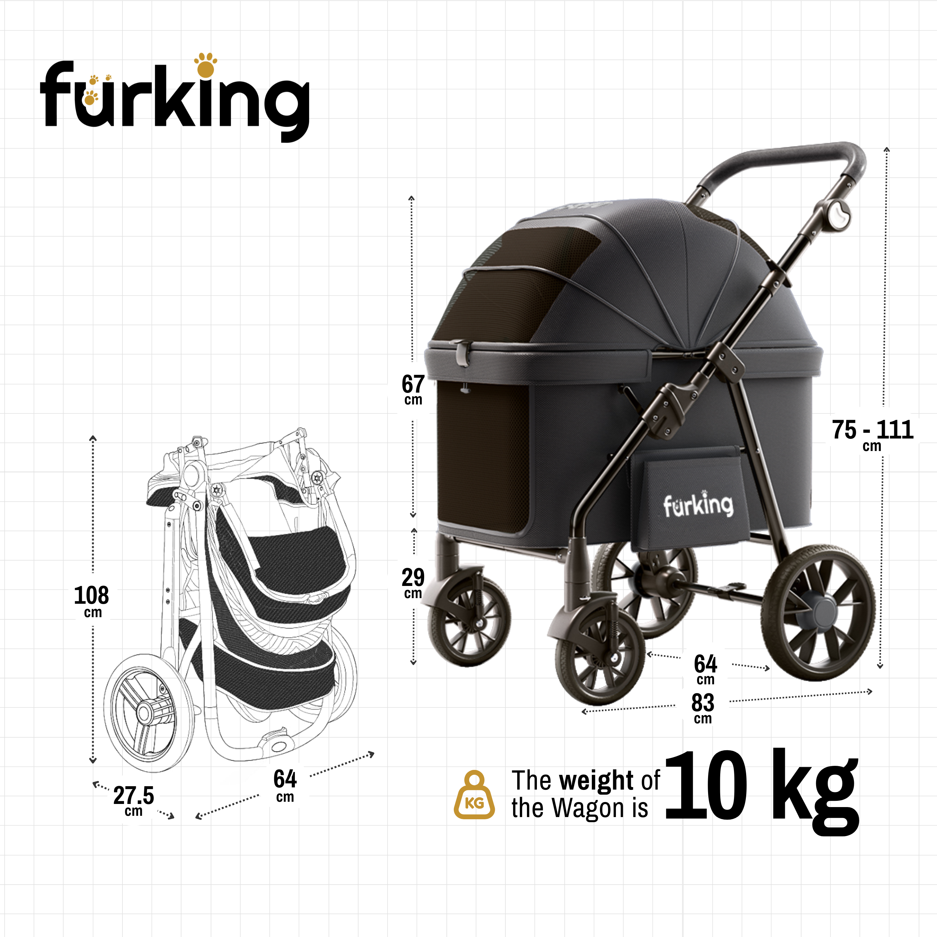 Fur King Wagon - 30 kg Pet Pram